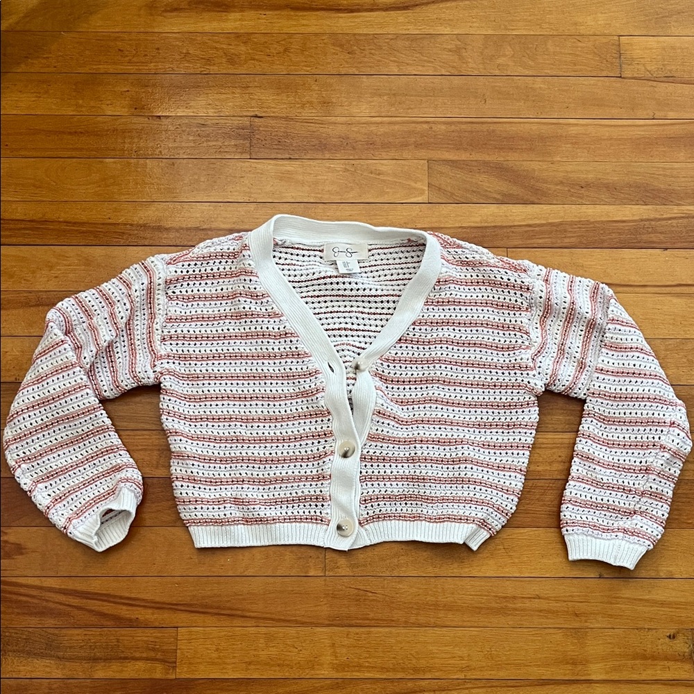 Jessica Simpson Cropped Button-Up Striped Cardigan